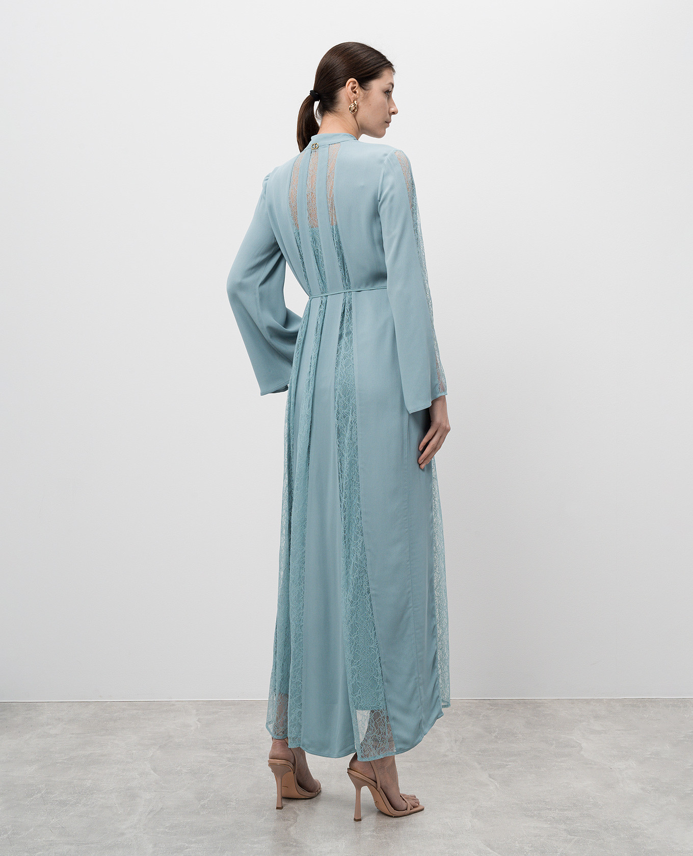 Blue maxi dress with lace Twinset, Light blue 
Blue maxi dress with lace Twinset, Light blue
