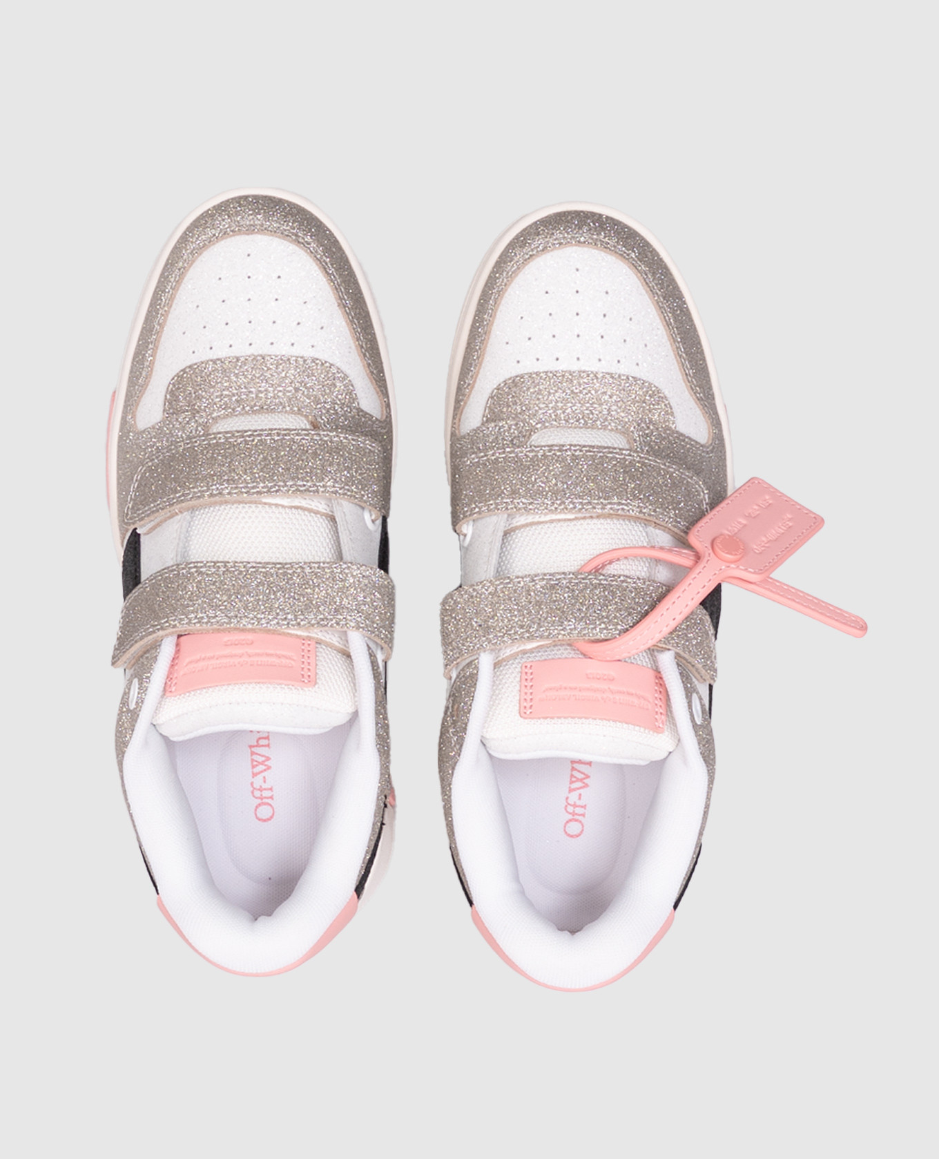 Children's gray leather sneakers Out of office with glitter and logo Off-White, Grey
Children's gray leather sneakers Out of office with glitter and logo Off-White, Grey