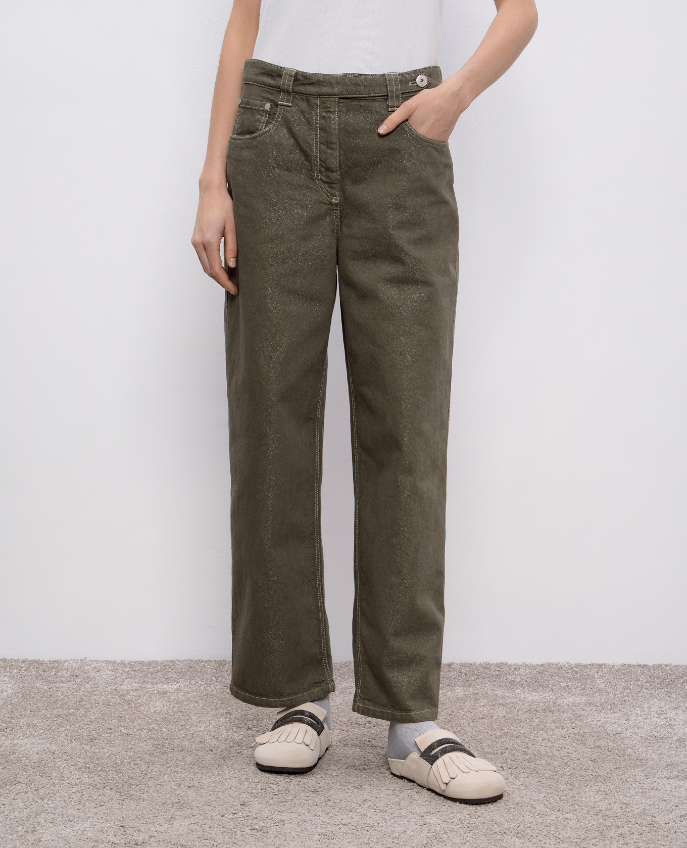 Green jeans with lurex Brunello Cucinelli, Khaki
Green jeans with lurex Brunello Cucinelli, Khaki