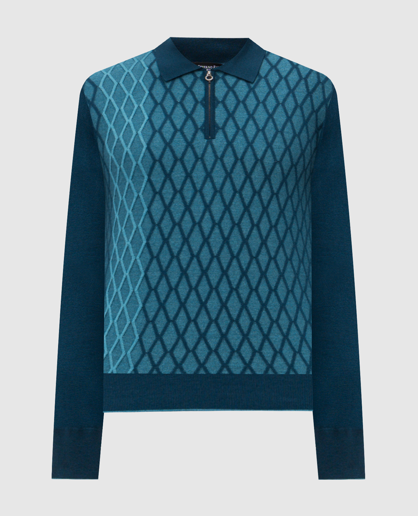 Blue wool, cashmere and silk polo shirt with geometric pattern Stefano Ricci
Blue wool, cashmere and silk polo shirt with geometric pattern Stefano Ricci