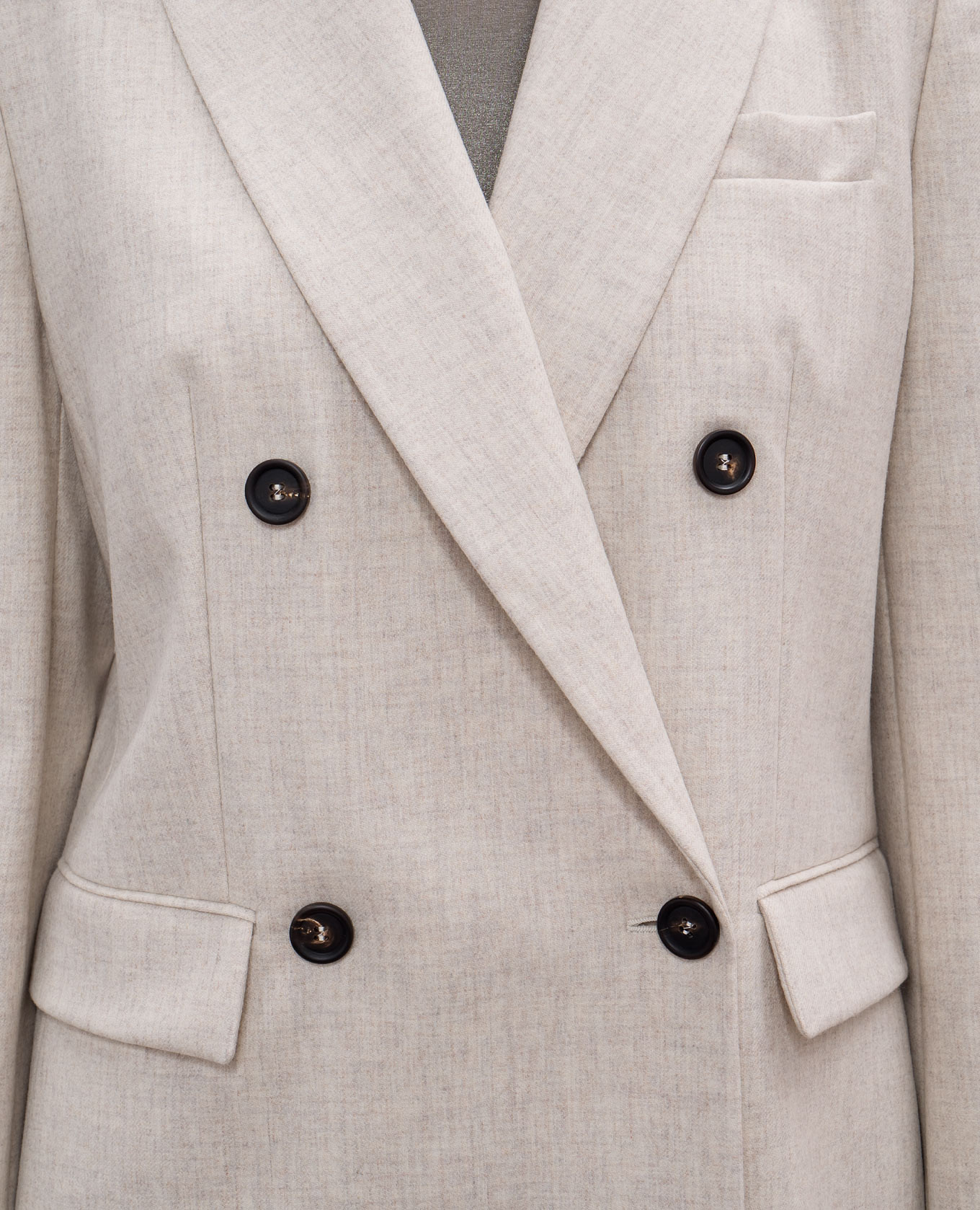 Beige double-breasted melange jacket made of wool and cashmere Brunello Cucinelli
Beige double-breasted melange jacket made of wool and cashmere Brunello Cucinelli