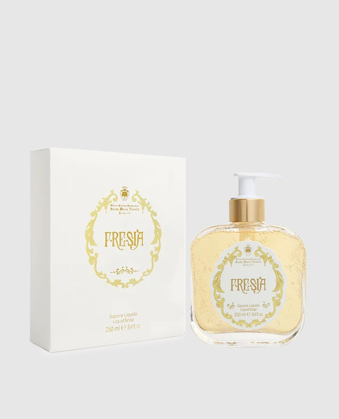Fresia liquid soap in a glass container with a dispenser of 250 ml Santa Maria Novella, Yellow
Fresia liquid soap in a glass container with a dispenser of 250 ml Santa Maria Novella, Yellow