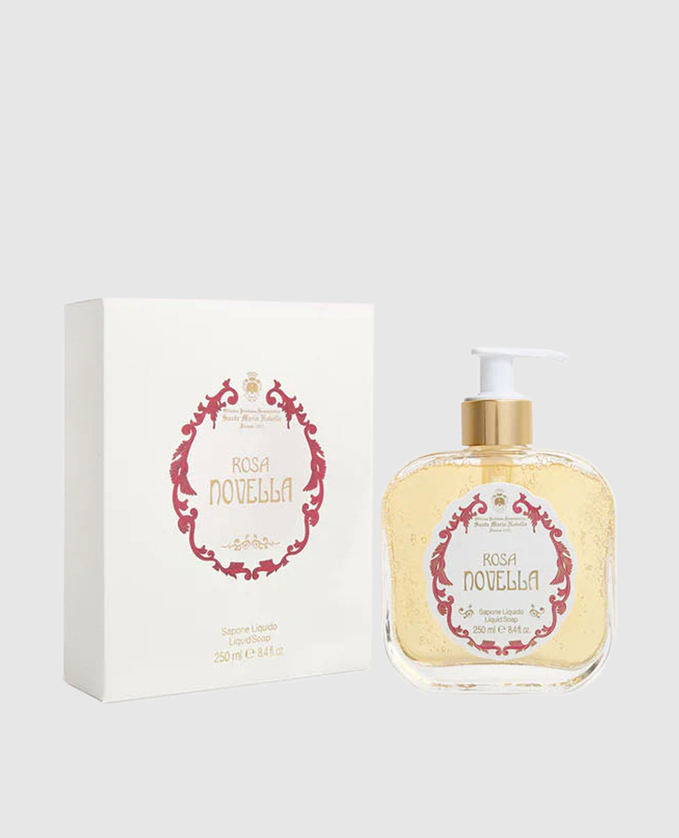 Rosa Novella liquid soap in a glass container with a dispenser of 250 ml Santa Maria Novella, Yellow
Rosa Novella liquid soap in a glass container with a dispenser of 250 ml Santa Maria Novella, Yellow