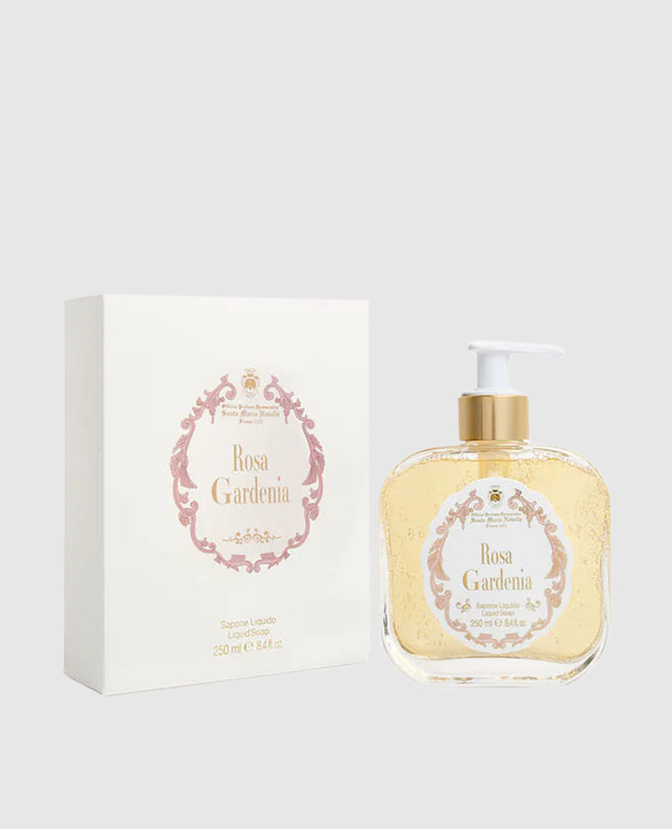 Liquid soap Rosa Gardenia in a glass container with a dispenser of 250 ml Santa Maria Novella, Yellow
Liquid soap Rosa Gardenia in a glass container with a dispenser of 250 ml Santa Maria Novella, Yellow