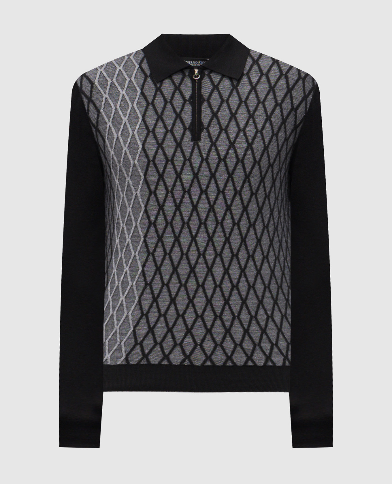Black polo shirt made of wool, cashmere and silk in a geometric pattern Stefano Ricci
Black polo shirt made of wool, cashmere and silk in a geometric pattern Stefano Ricci