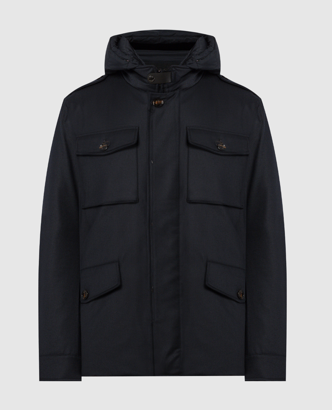 Blue down jacket made of wool and cashmere with a removable bar MooRER
Blue down jacket made of wool and cashmere with a removable bar MooRER