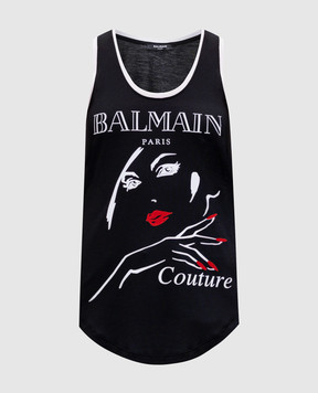 Balmain Black top with logo print EF0EB054GE88