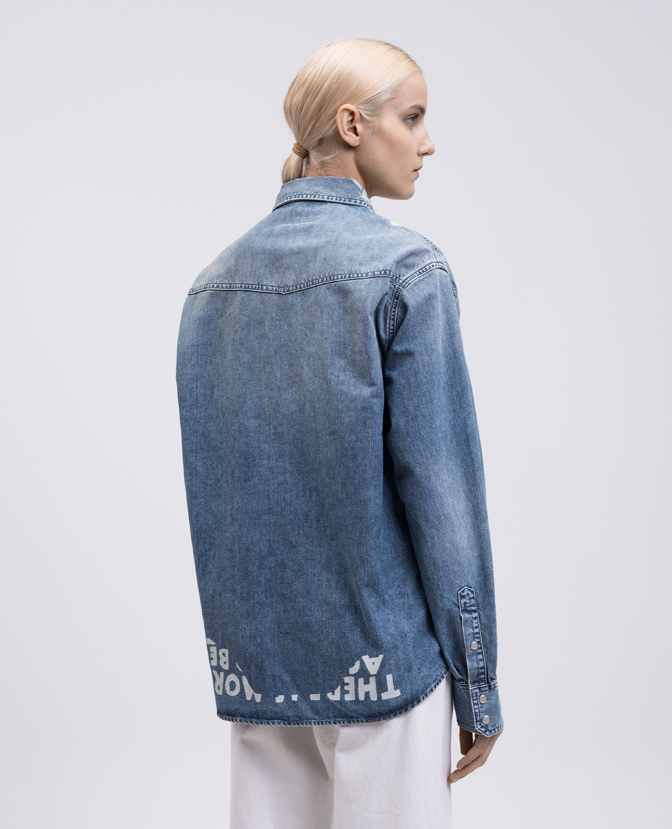 

Blue denim shirt with a print of the inscription Maison Margiela MM6