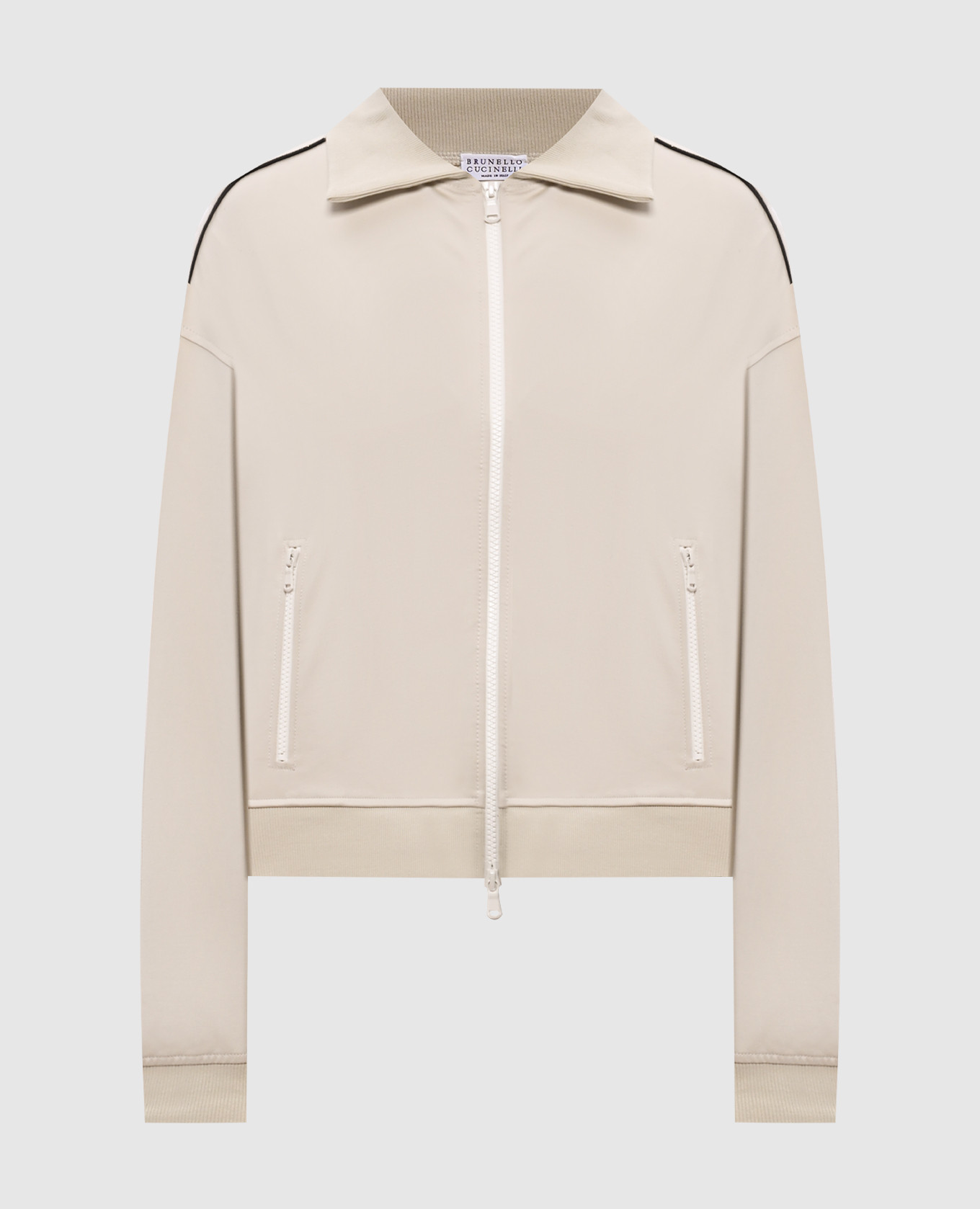 Beige sports jacket with contrast tape Brunello Cucinelli