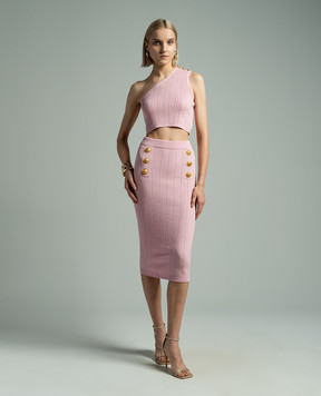 Balmain Lion Signature Pink Button Up Midi Skirt CF0LD023KF24