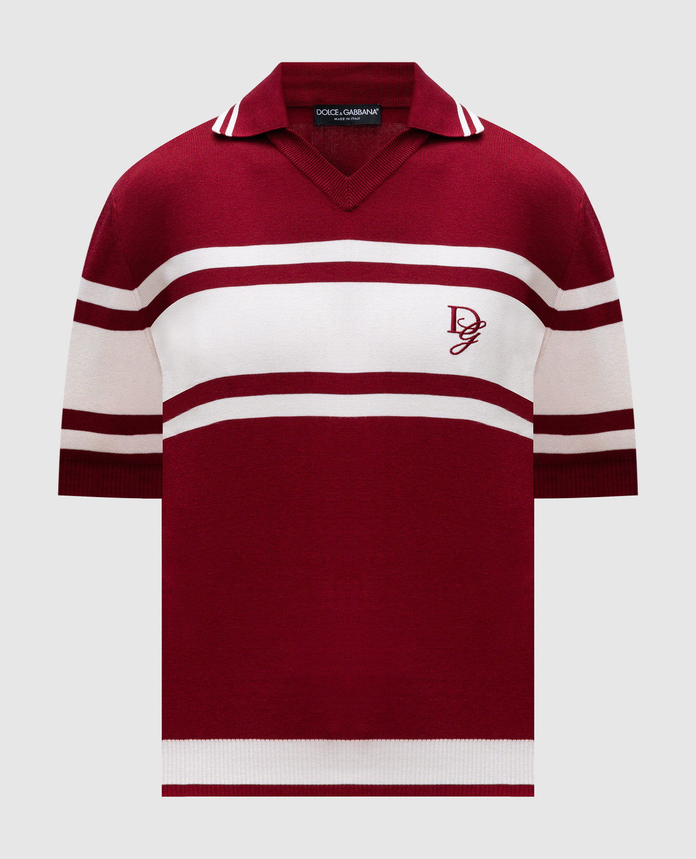 

Burgundy striped silk polo with embroidered monogram logo Dolce&Gabbana