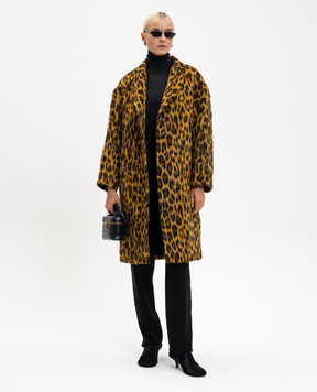 Bottega Veneta Brown alpaca coat with animal print 845602V4YP0