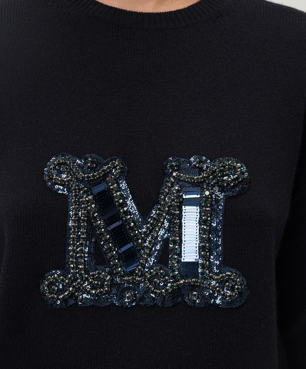 Max Mara - Blue VICOLO wool and cashmere sweater with crystal and