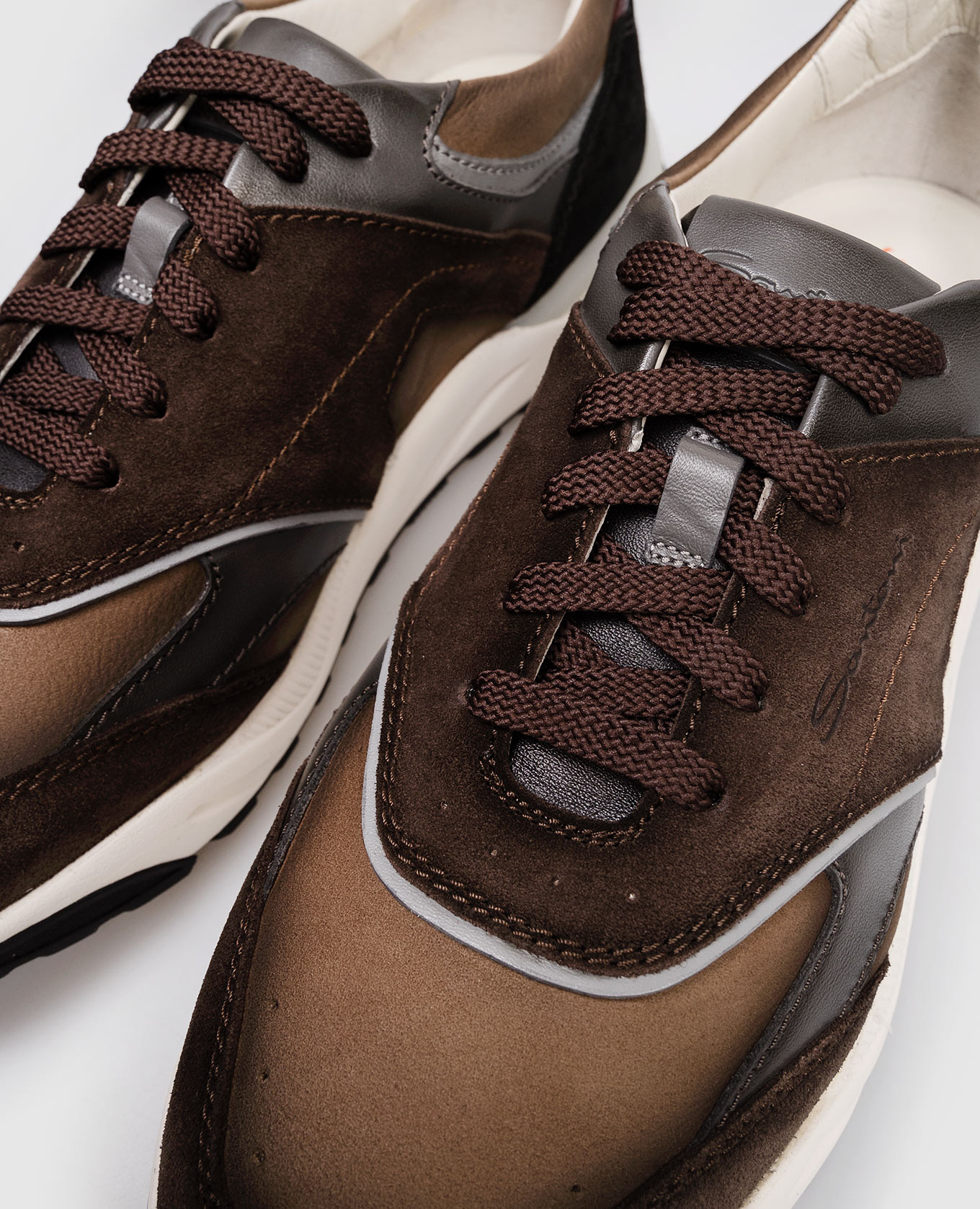 

Brown suede sneakers with logo Santoni