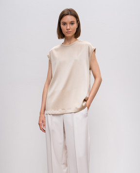Brunello Cucinelli Beige silk top with monil chain MPC59EH500