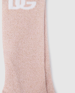 Dolce&Gabbana Children's pink lurex knee high boots with logo LBKA34JFMLY