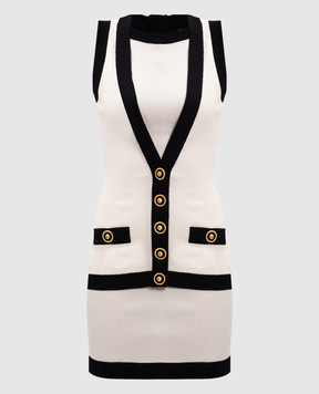 Balmain White double-layered mini dress with contrasting trim EF1R5086KH88