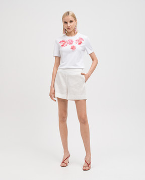 Ermanno Scervino White t-shirt with floral print and appliqué D442L729DUX