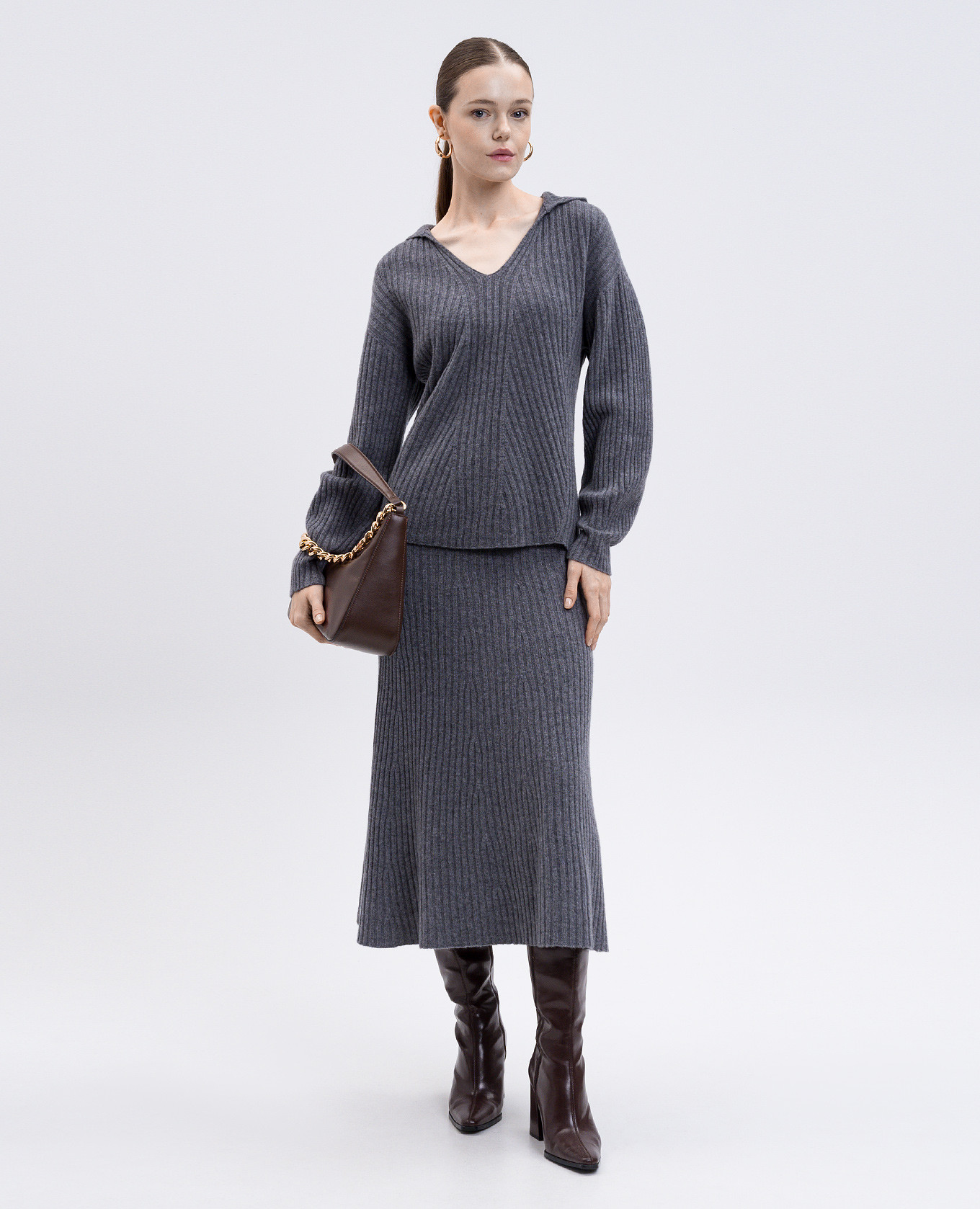 

Grey wool and cashmere hooded pullover Twinset