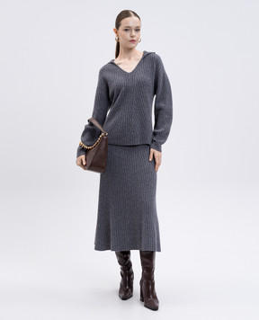 Twinset Grey wool and cashmere hooded pullover 252TP3570