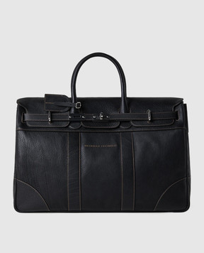 Brunello Cucinelli Borsa da viaggio Country in pelle nera con logo MBZIBU071