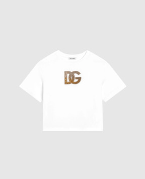 Dolce&Gabbana Children's white T-shirt with crystals L5JTNLG7PHN46