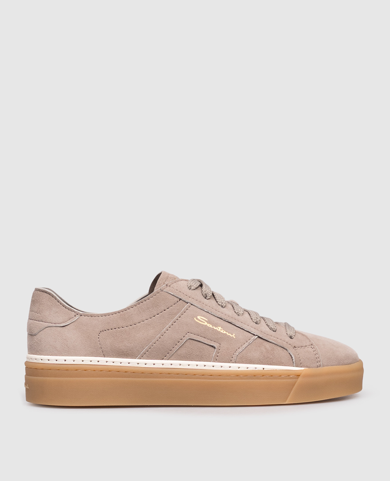 Beige suede sneakers with logo Santoni