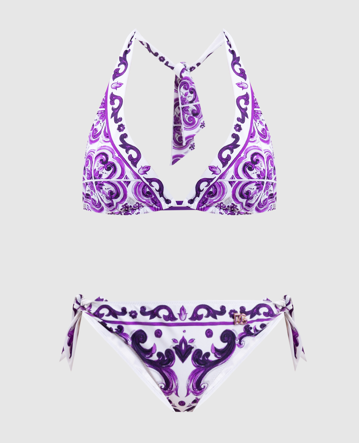 White swimsuit with Majolica print Dolce&Gabbana