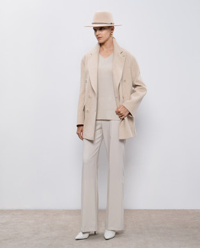 JOSEPH Beige double-breasted wool and silk coat JF008663