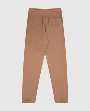 Dolce&Gabbana Children's brown sweatpants with textured monogram logo embroidery L4JPKHG7O4U36