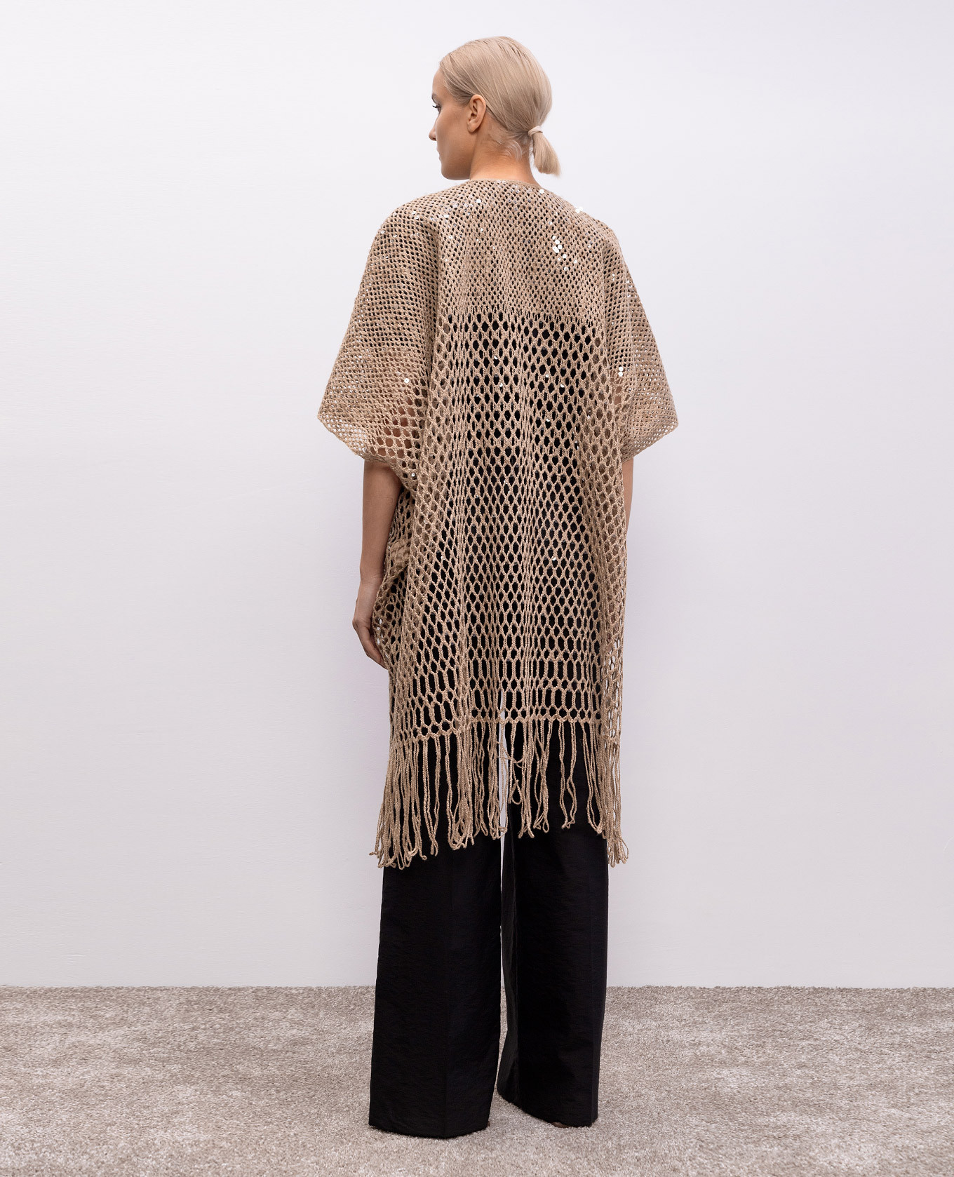 

Beige openwork cardigan made of silk and linen with sequins Brunello Cucinelli