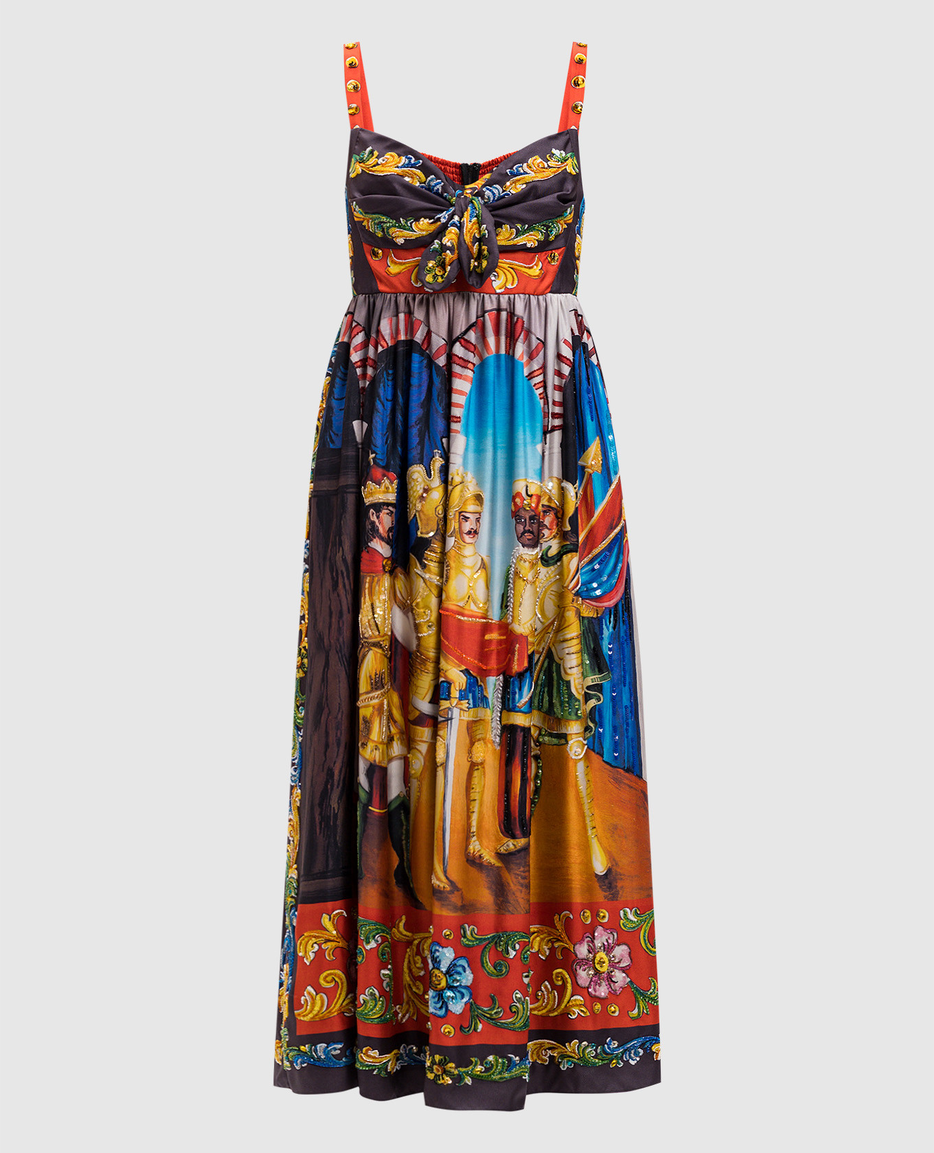 

Dress made of silk in a branded print with crystals and sequins Dolce&Gabbana, White