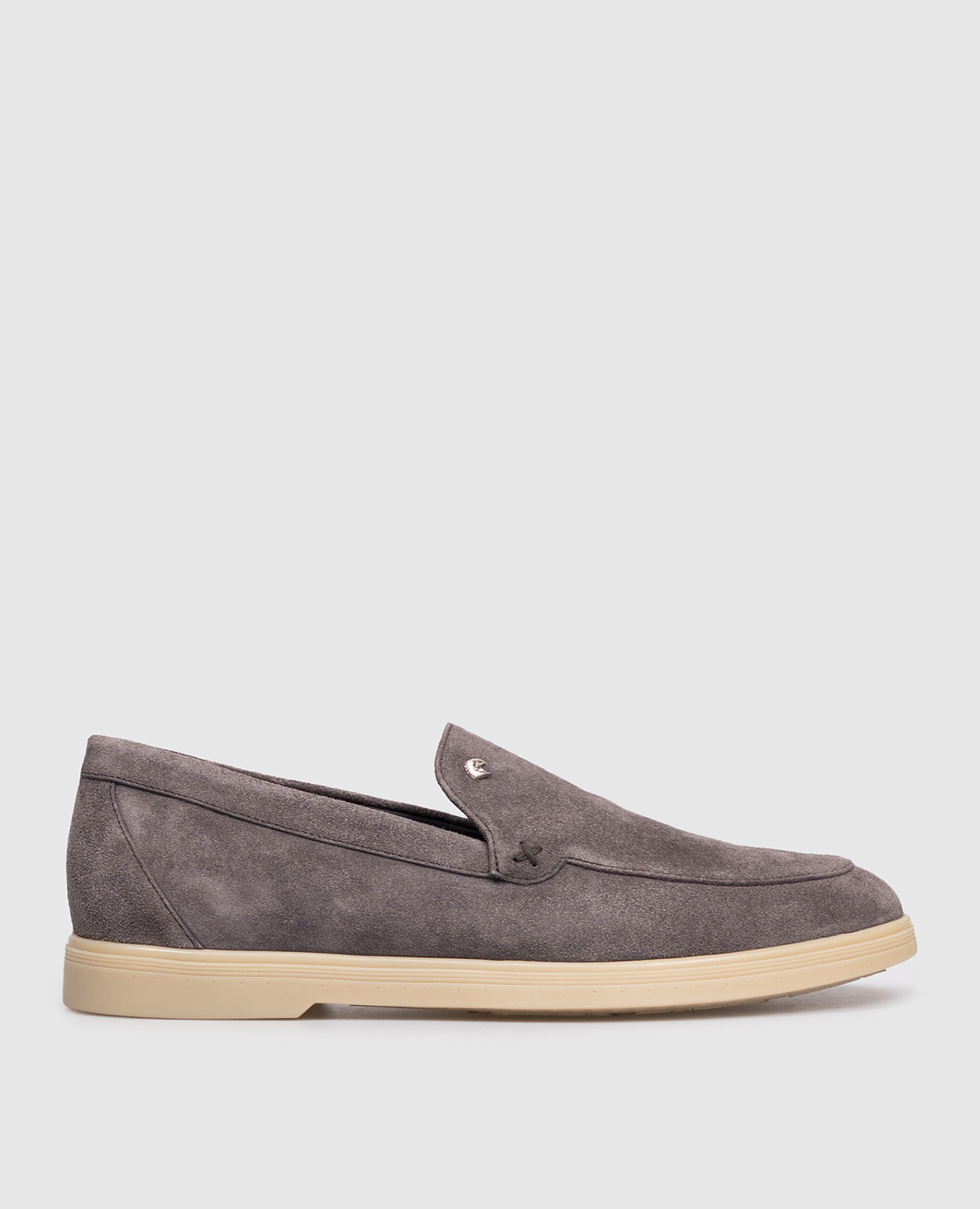 

Grey suede loafers with textured emblem Stefano Ricci