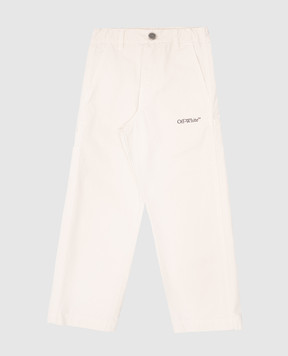 Off-White Children's beige pants with logo print OBCA009S25FAB001