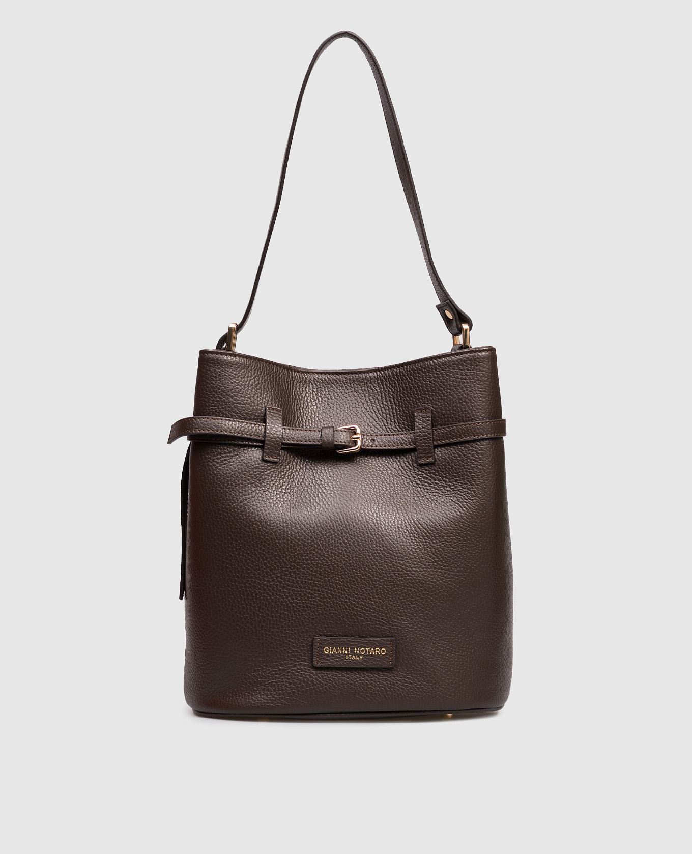 

Brown leather bucket bag with logo patch Gianni Notaro