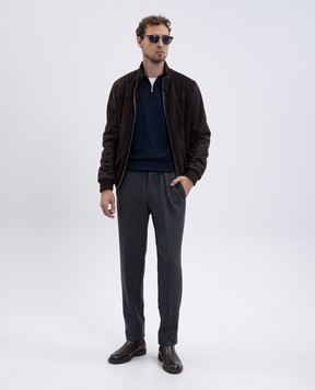 Enrico Mandelli Blue wool polo shirt with pattern 2K015A5422