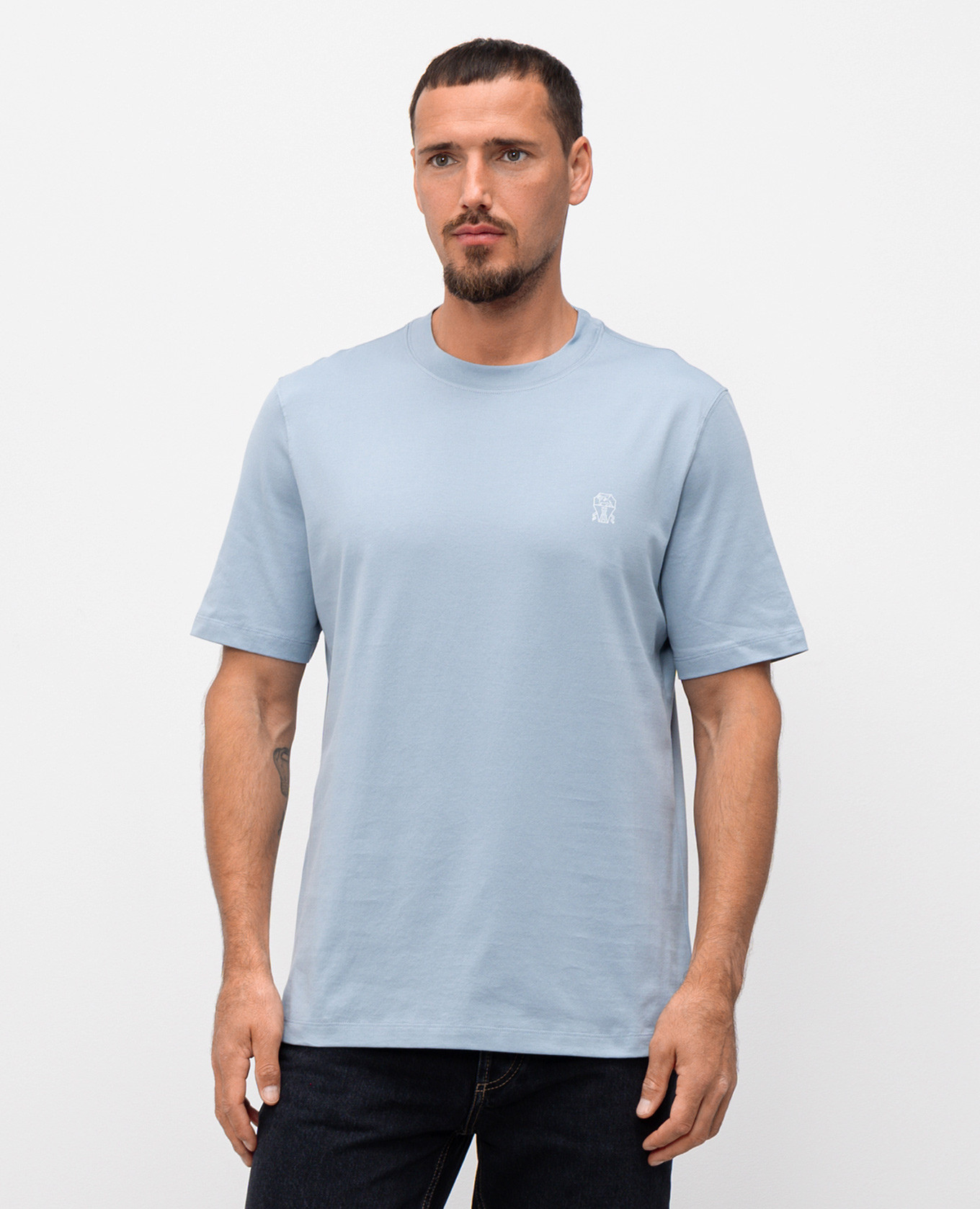 

Blue T-shirt with logo emblem print Brunello Cucinelli, Light blue