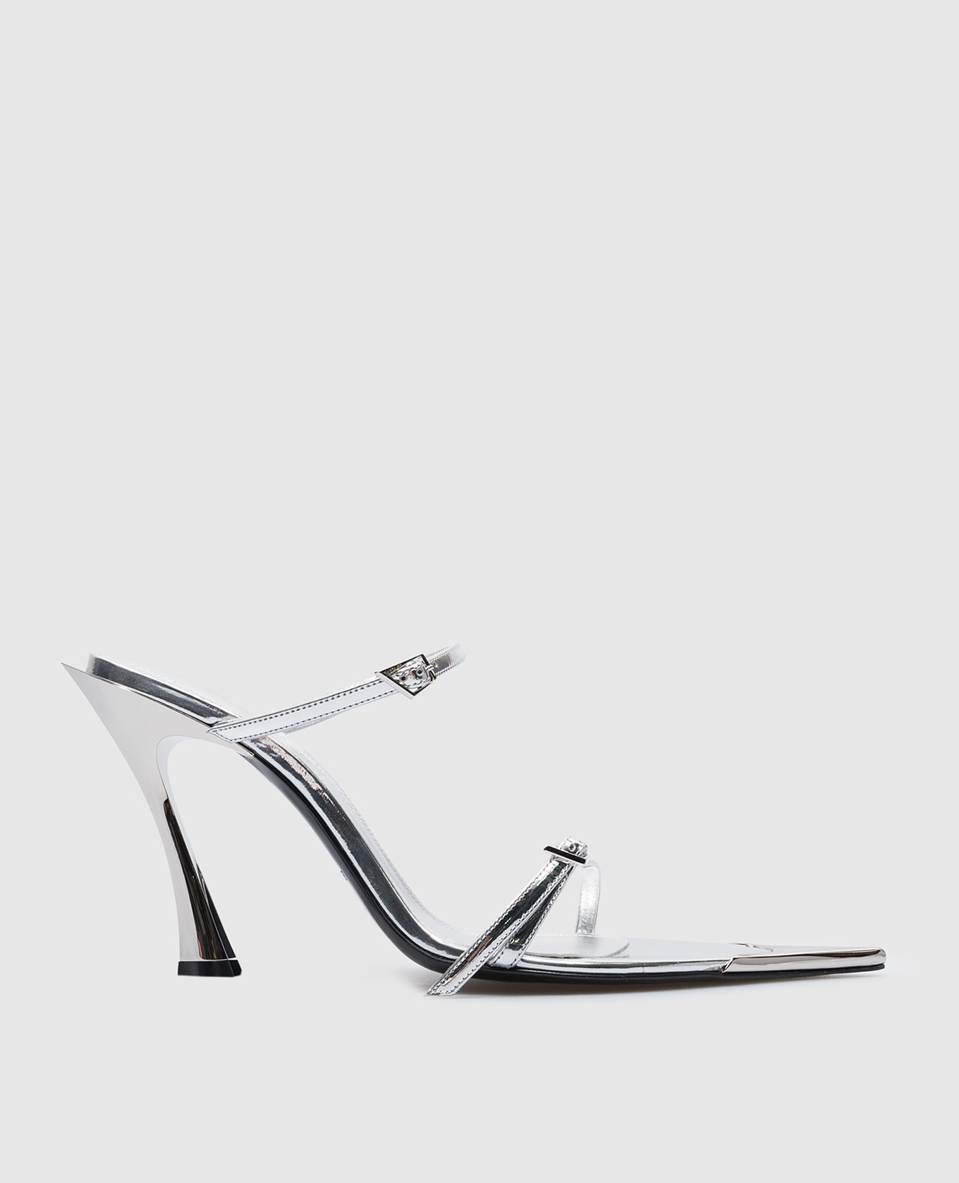 Silver leather mules with metallic trim thierry mugler