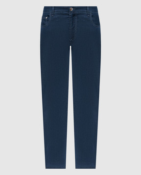 Cashmere&Whiskey OSTUNI blue pants with logo patch C771OSTUNI