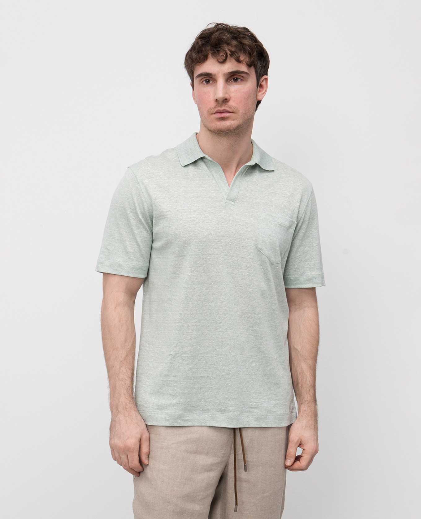

Green melange polo shirt with linen Sease