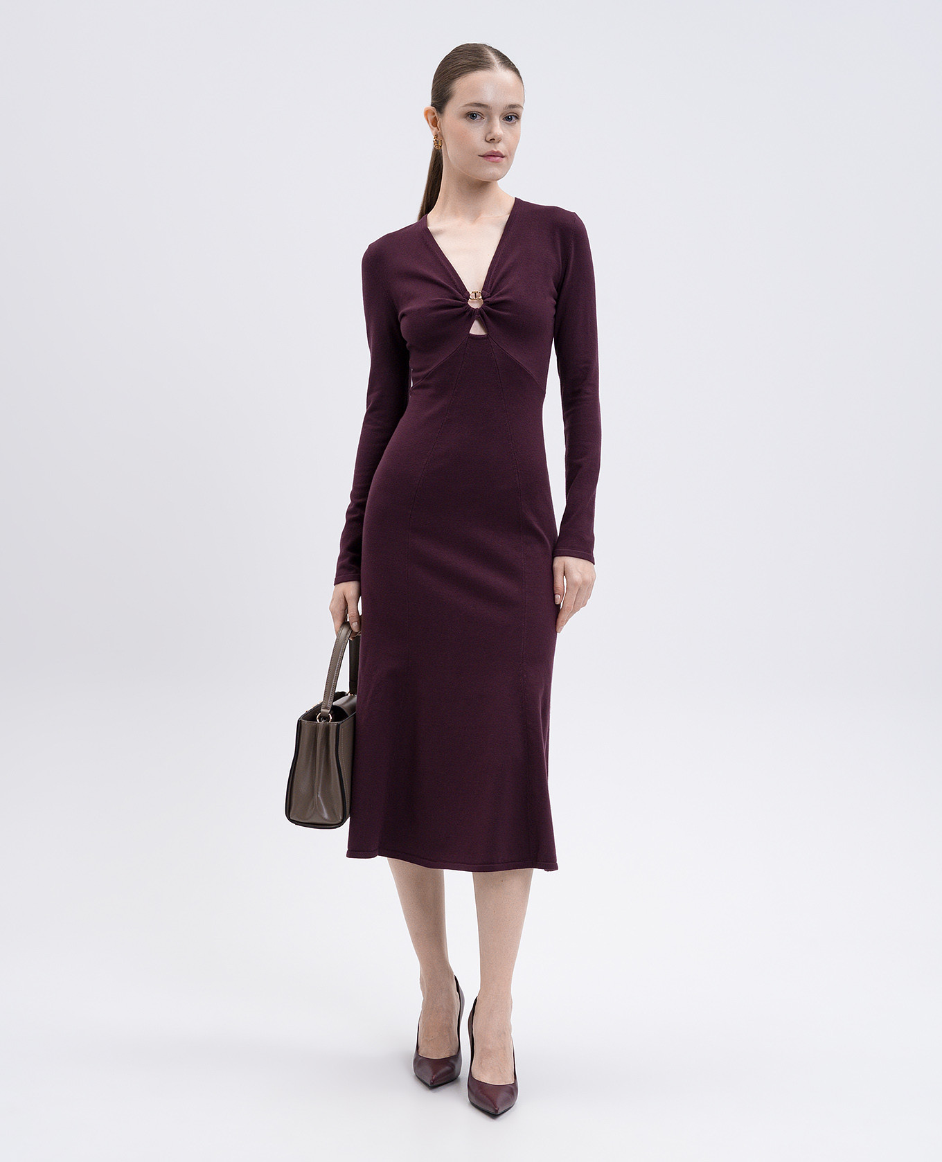 

Burgundy midi dress with logo Twinset