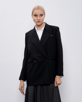 Brunello Cucinelli Black double-breasted wool jacket with monil chain MB1297463