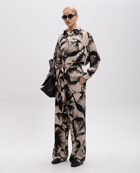 Agnona Beige silk pants with contrasting print T70715YS5033