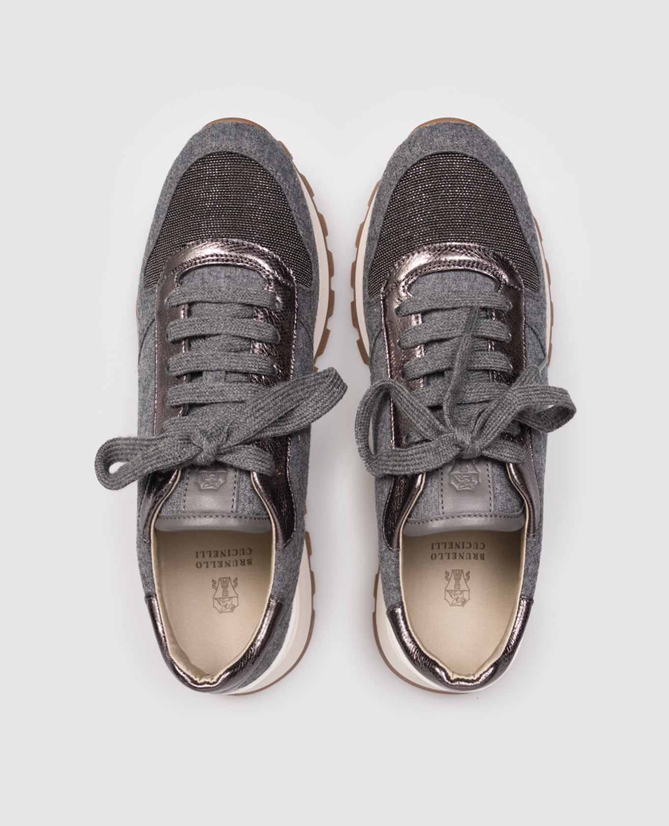 

Gray wool-blend sneakers with monil chain Brunello Cucinelli, Grey