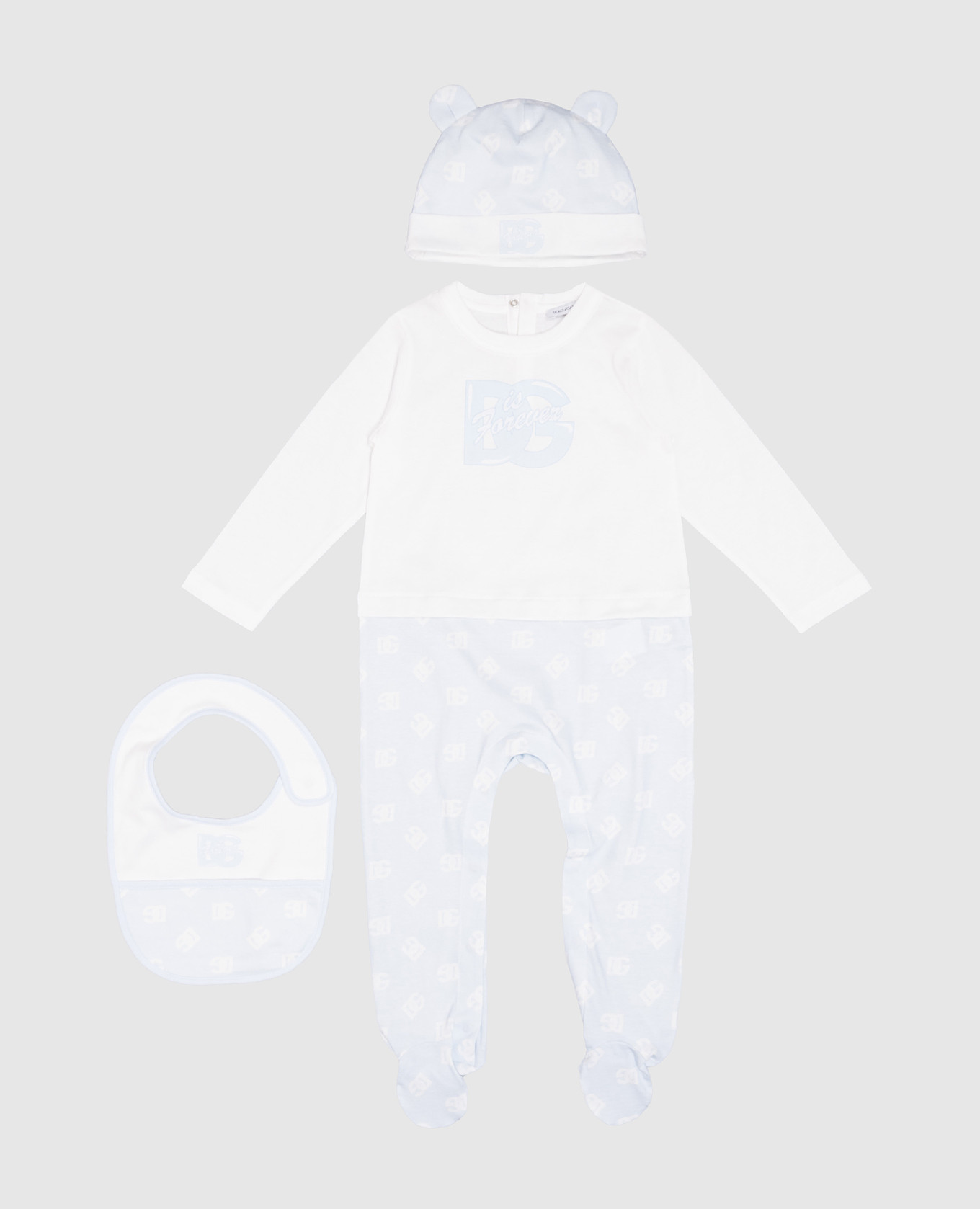 

Children's set of overalls, cap and bib in logo print Dolce&Gabbana, White