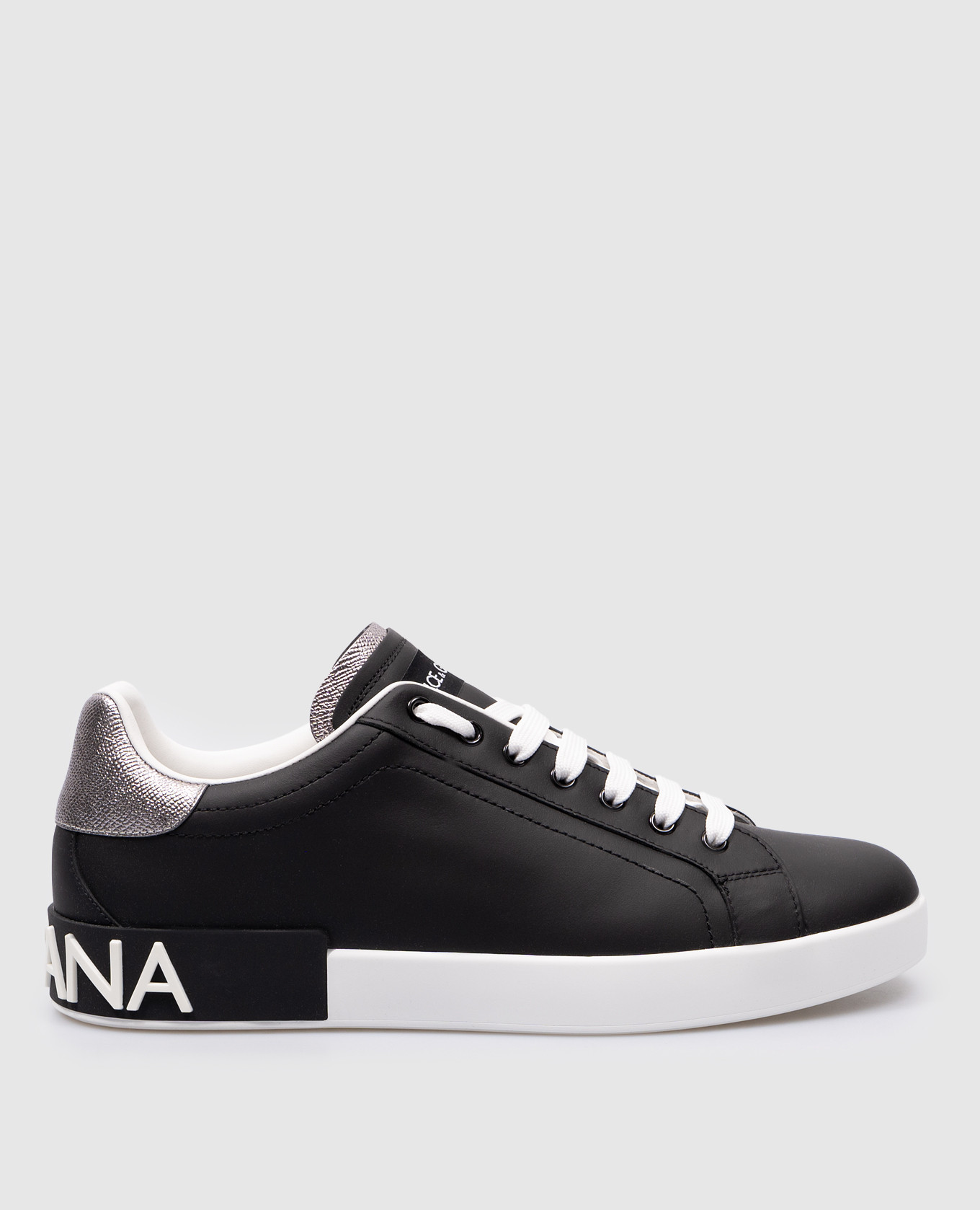 Black leather portofino sneakers with contrasting logo dolce&gabbana
