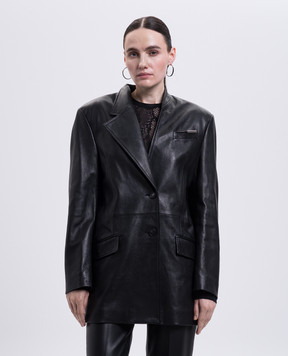 The Attico Black leather jacket with logo 251WCG00084LBT137AA