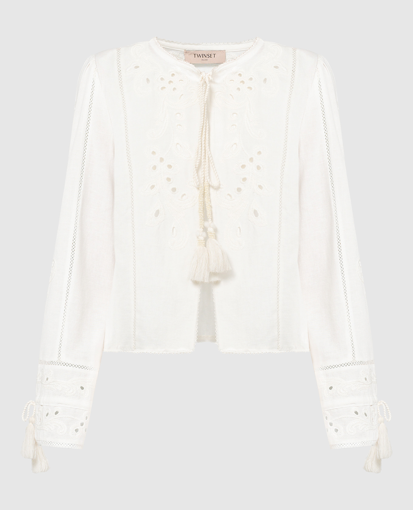 

White linen blouse with Richelieu embroidery Twinset