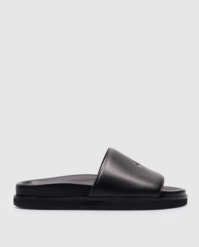 Off-White Off Stamp logo flip flops in black leather OWIT006C99LEA001