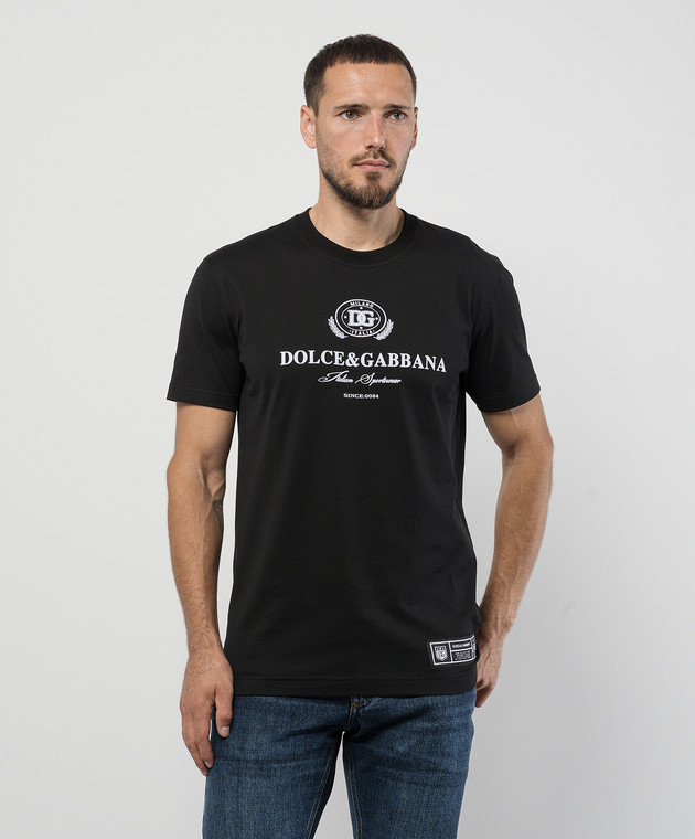 Dolce&Gabbana T-shirt nera con stampa e patch logo G8RN8TG7NUC Immagine 3
